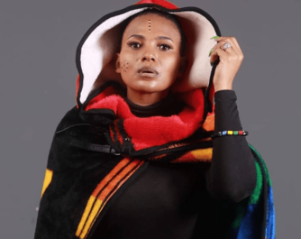 Hooded Heritage Cape — white wool with red detail